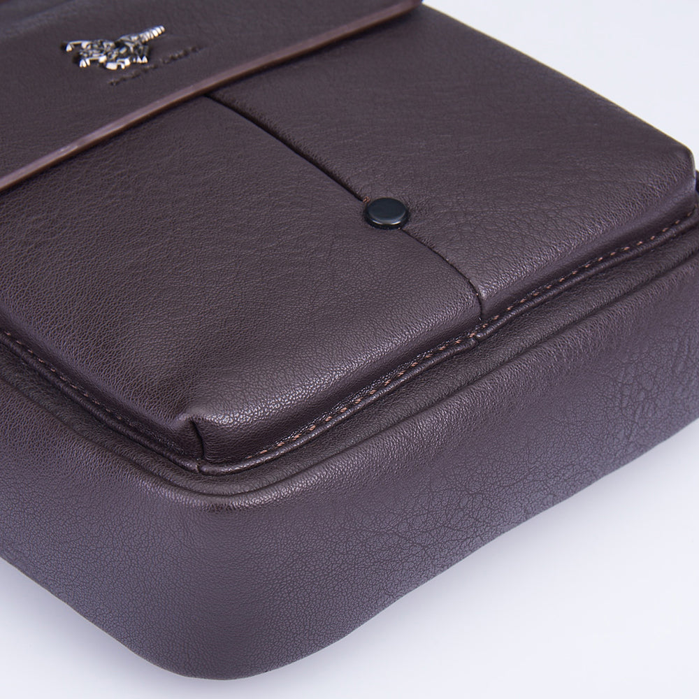 Faux Leather Flap Crossbody Sling Bag Brown