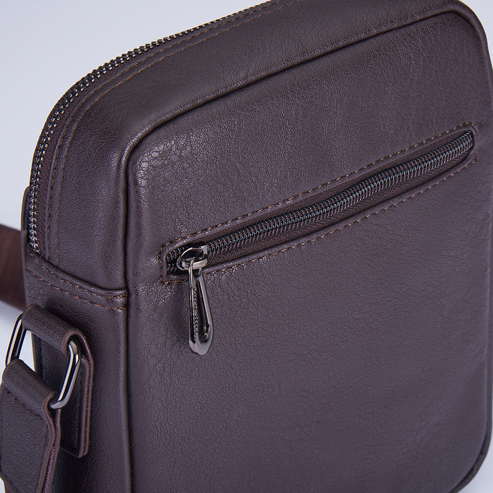 Faux Leather Flap Crossbody Sling Bag Brown