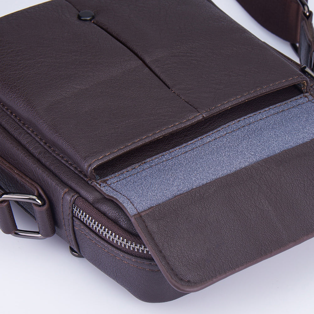 Faux Leather Flap Crossbody Sling Bag Brown