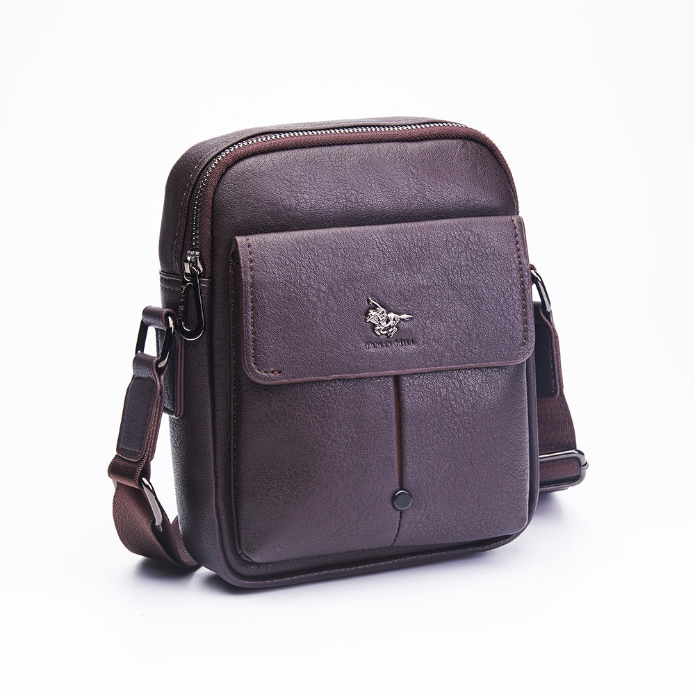 Faux Leather Flap Crossbody Sling Bag Brown