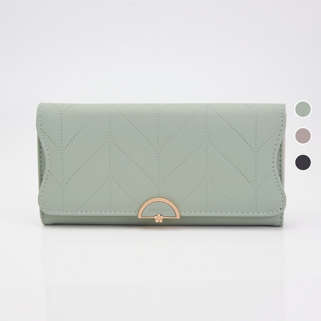 POLO HILL Ladies Leaf Inspired Stitching Long Wallet PW119