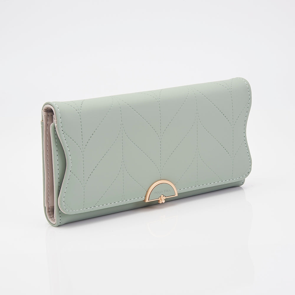 POLO HILL Ladies Leaf Inspired Stitching Long Wallet PW119