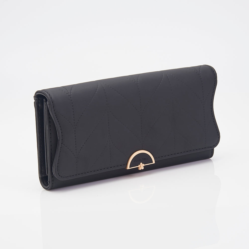 POLO HILL Ladies Leaf Inspired Stitching Long Wallet PW119