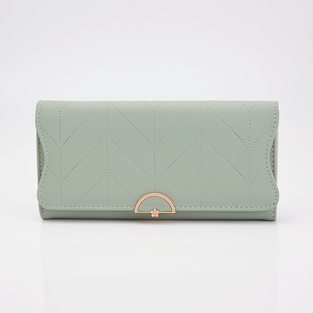 POLO HILL Ladies Leaf Inspired Stitching Long Wallet PW119