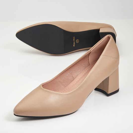 Mid Block Heels Pointed Court Shoes