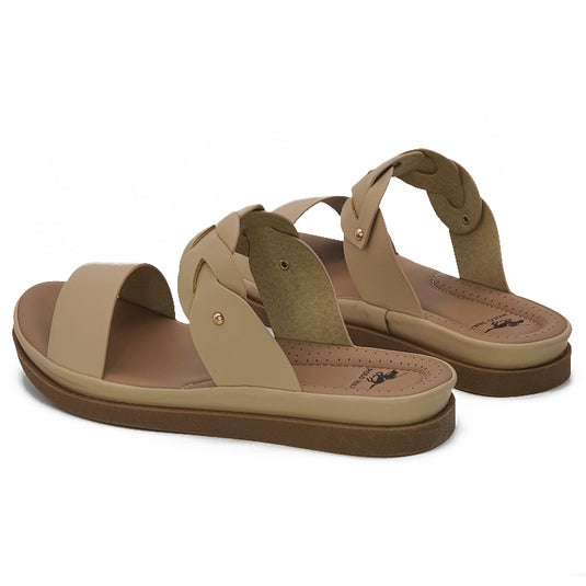 Two Strap Wide Base Slide Sandals