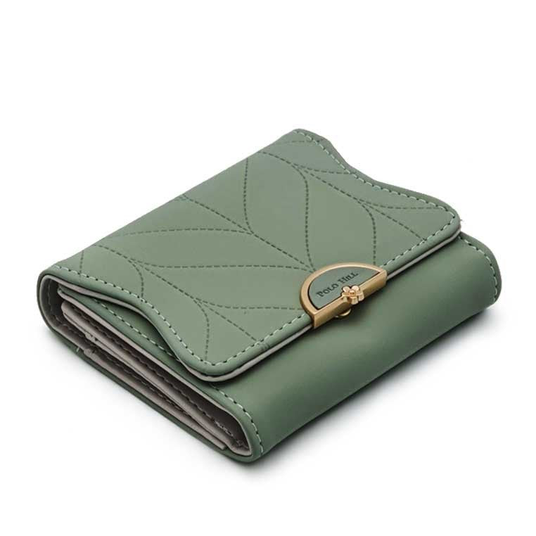 Load image into Gallery viewer, Leaf Inspired Stitching Tri-Fold Wallet

