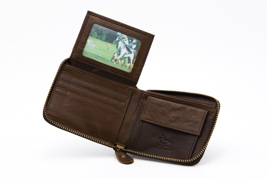 Brown RFID Protected Genuine Leather Ziparound Wallet - Coin Pouch