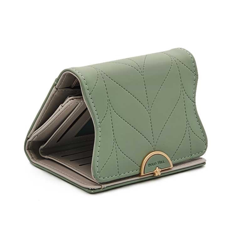 Load image into Gallery viewer, Leaf Inspired Stitching Tri-Fold Wallet
